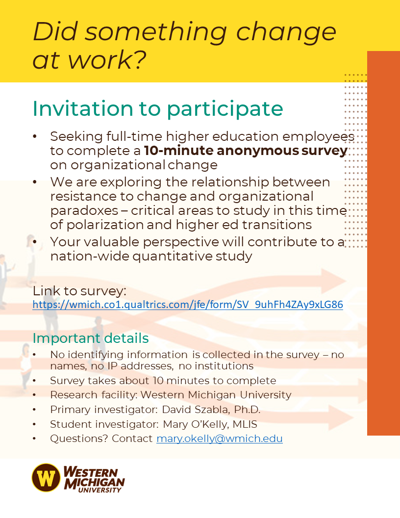 Survey Recruitment Flyer Flyer with additional study details including name of dissertation advisor (primary investigator), student investigator, and contact information.